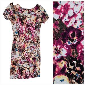 PINKBLUSH Maternity Bold Floral Fitted Bodycon Midi Dress Jacquard Knit Stretchy